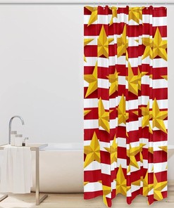 Gold Heart Pattern Stripes Shower Curtain, Chic Bathroom Decor