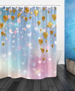Gold Hearts with Light Spots Shower Curtain for Bathroom Decor
