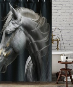 Gold Horse Face Shower Curtain - Elegant and Unique Bathroom Decor with Animal Print