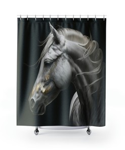 Gold Horse Face Shower Curtain - Elegant and Unique Bathroom Decor with Animal Print