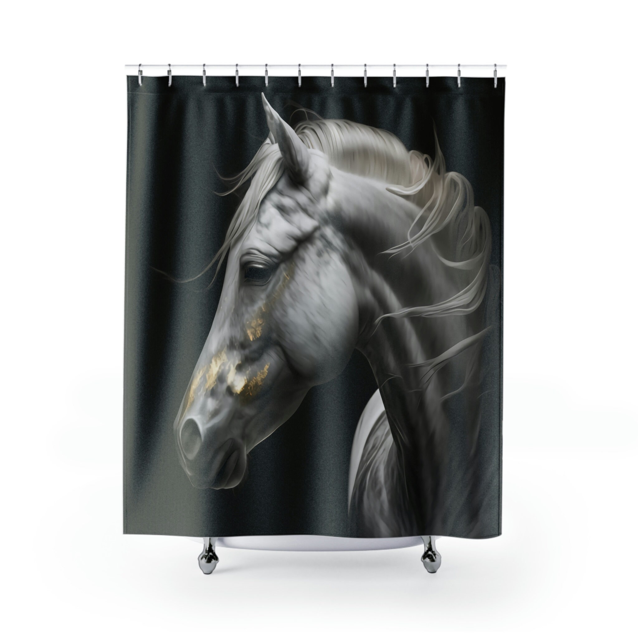 Gold Horse Face Shower Curtain - Elegant and Unique Bathroom Decor with Animal Print