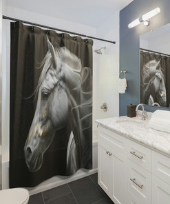 Gold Horse Face Shower Curtain - Elegant and Unique Bathroom Decor with Animal Print