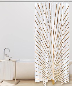 Gold Lines with Sun Print Fabric Shower Curtain for Luxurious Bathroom