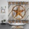 Gold Metal Texas Star Rustic Wood Plank Waterproof Fabric Shower Curtain, Perfect For Western Bathroom Decor