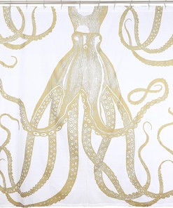Gold Octopus Fabric Shower Curtain by Thomas Paul