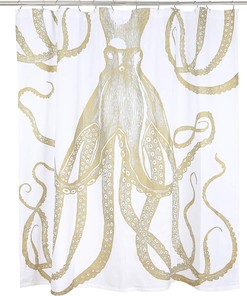Gold Octopus Fabric Shower Curtain by Thomas Paul