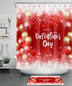 Gold Red Balloons Love Hearts Shower Curtain for Bathroom Decor on Valentine's Day