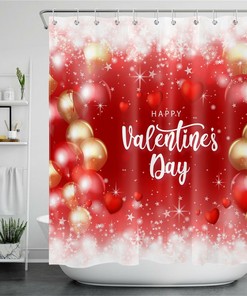 Gold Red Balloons Love Hearts Shower Curtain for Bathroom Decor on Valentine's Day
