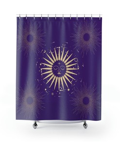 Gold Sun on Purple Shower Curtain for Luxurious Bathroom Decor with Elegant Style