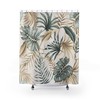 Gold Tropical Bathroom Shower Curtain with Monstera Decor and Plant Print