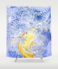 Gold-Plated Koi Painting Artistic Asian Zen Bathroom Decor Shower Curtain