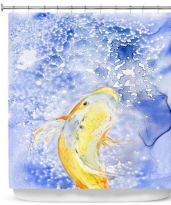 Gold-Plated Koi Painting Artistic Asian Zen Bathroom Decor Shower Curtain
