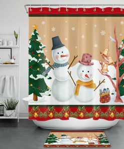 Golden Bell and Snowflake Print Christmas Tree Shower Curtain for Festive Bath Accessory