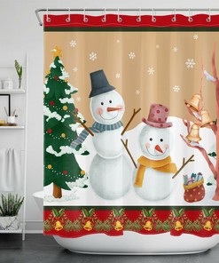 Golden Bell and Snowflake Print Christmas Tree Shower Curtain for Festive Bath Accessory