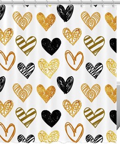 Golden Black Hearts Luxury Shower Curtains For An Elegant Look 