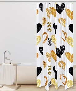 Golden Black Hearts Luxury Shower Curtains For An Elegant Look