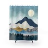 Golden Blue Pastel Abstract Landscape Artistic Boho Mountain Moon Shower Curtain For Contemporary Bathroom Decor