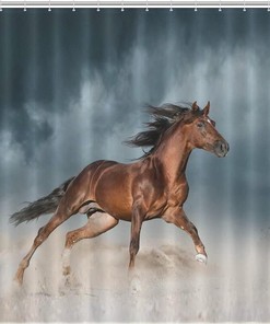 Golden Brown Horse Runs In The Desert Shower Curtain With Waterproof Bath Fabric, Perfect For Western Bathroom Decor