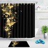 Golden Butterflies On Black Background Shower Curtain, Perfect For Chic Bathroom Decor