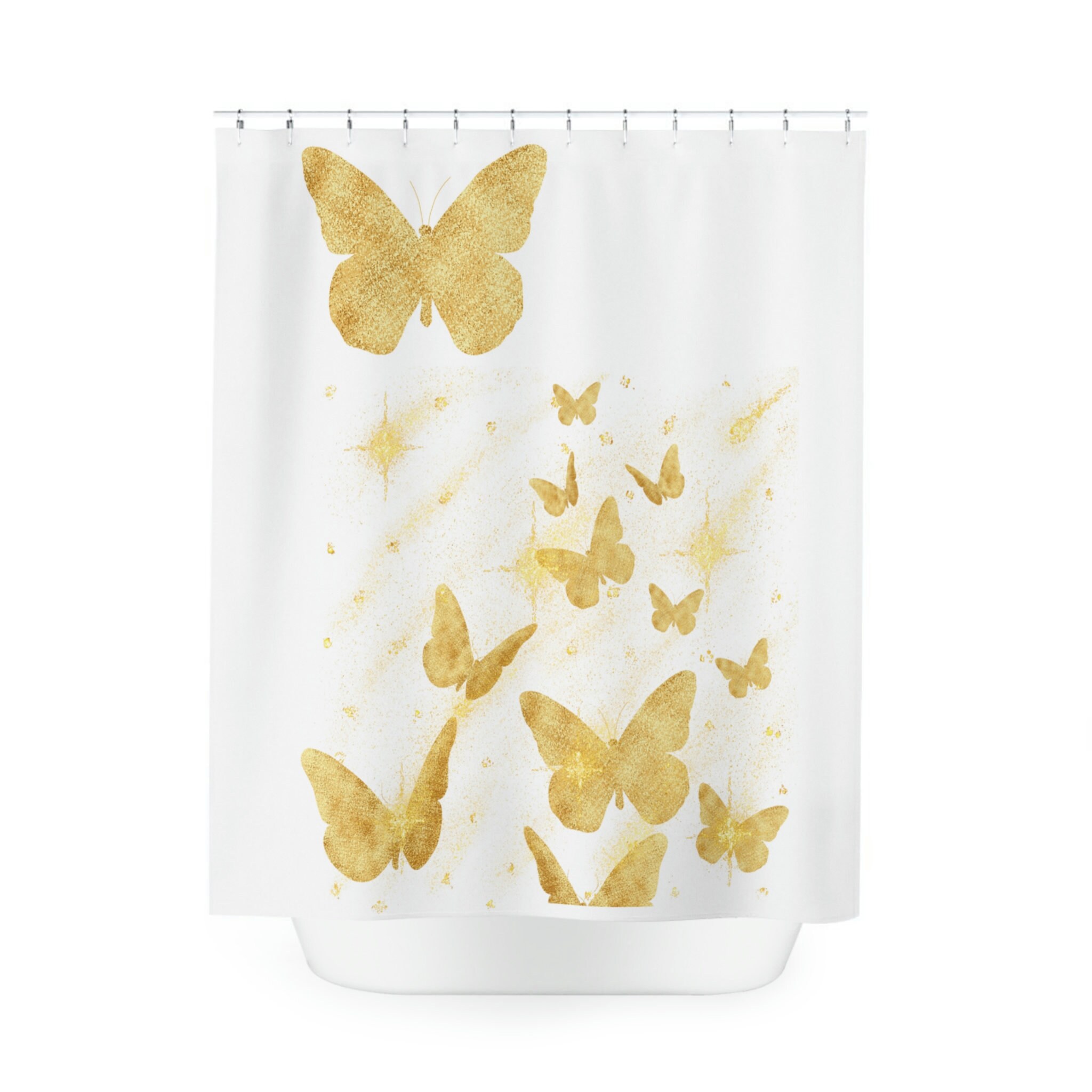 Golden Butterflies Polyester Shower Curtain for a Stylish Bathroom Decor