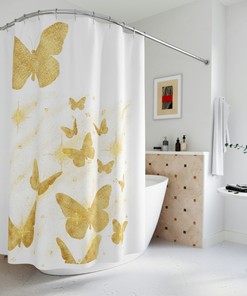 Golden Butterflies Polyester Shower Curtain for a Stylish Bathroom Decor
