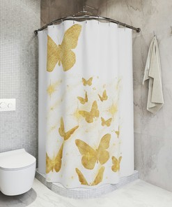Golden Butterflies Polyester Shower Curtain for a Stylish Bathroom Decor