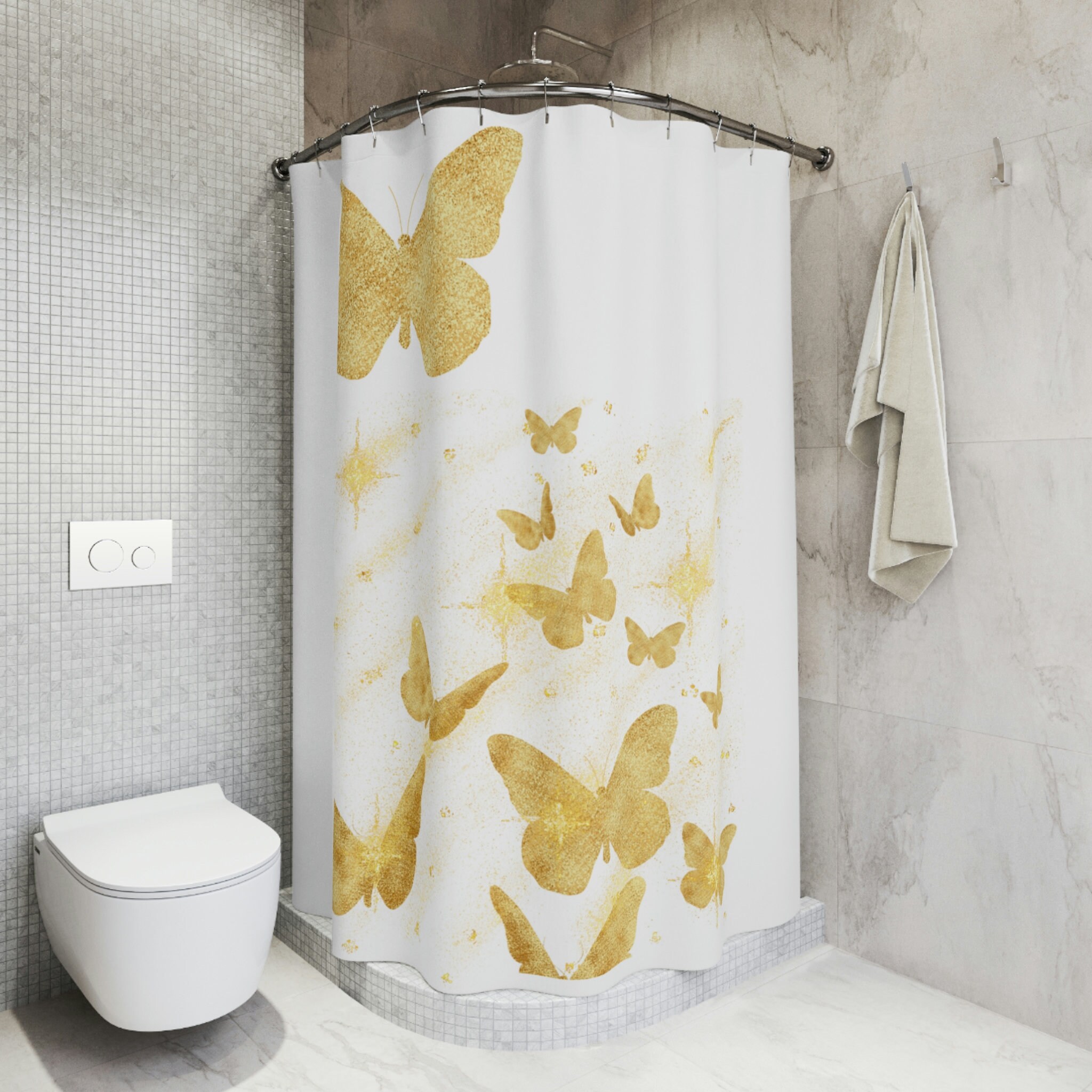 Golden Butterflies Polyester Shower Curtain for a Stylish Bathroom Decor