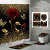 Golden Butterfly Rose Waterproof Shower Curtain, Perfect For Chic Bathroom Decor