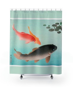 Golden Carp Japanese-Style Shower Curtain with Fish and Carp Design for Bathroom Decor