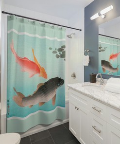 Golden Carp Japanese-Style Shower Curtain with Fish and Carp Design for Bathroom Decor