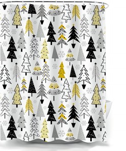 Golden Christmas Tree Snowflake Shower Curtain for Bathroom Decor