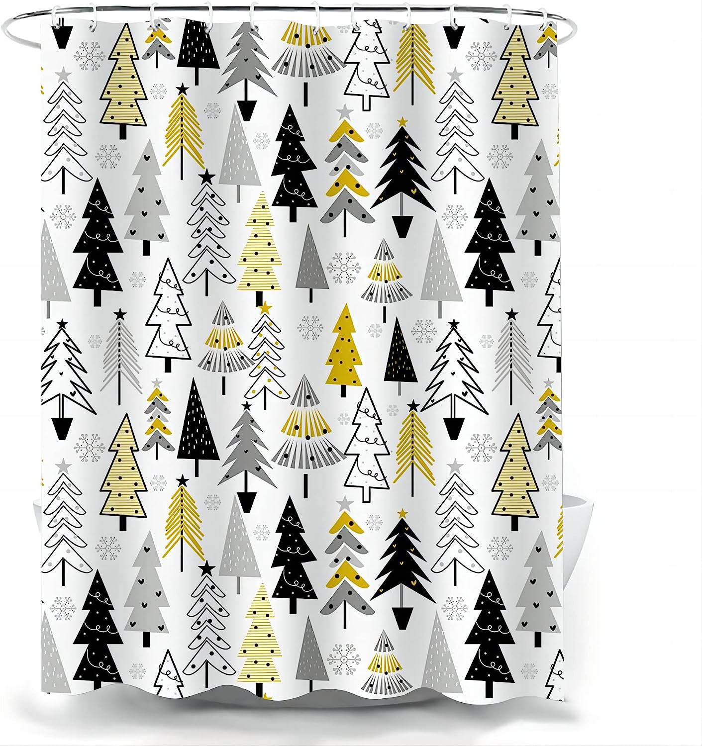 Golden Christmas Tree Snowflake Shower Curtain for Bathroom Decor