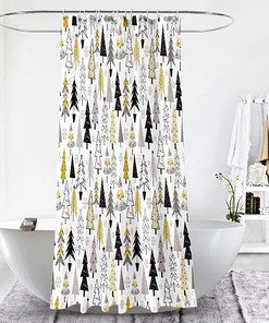 Golden Christmas Tree Snowflake Shower Curtain for Bathroom Decor