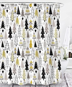 Golden Christmas Tree Snowflake Shower Curtain for Bathroom Decor