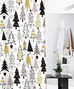 Golden Christmas Tree Snowflake Shower Curtain for Bathroom Decor