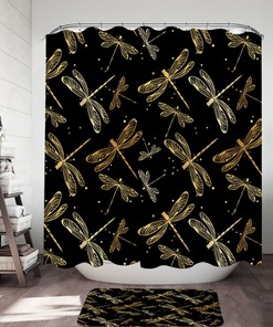 Golden Dragonflies Bathroom Shower Curtain, Perfect For Nature Theme Bathroom Decor