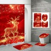 Golden Elk Christmas Waterproof Shower Curtain Holiday Set, Perfect For Festive Bathroom Decor