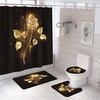 Golden Floral Shower Curtain - Elegant Black Bathroom Curtain With Floral Print And Gold Accents