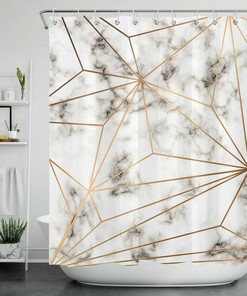 Golden Geometric Pattern Marbling Shower Curtain Bathroom Decors