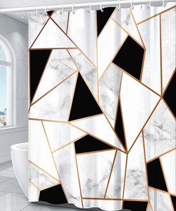 Golden Geometric Pattern Shower Curtain Perfect For Mid Century Modern Bathroom Decor