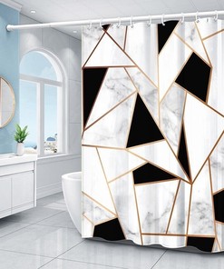 Golden Geometric Pattern Shower Curtain Perfect For Mid Century Modern Bathroom Decor