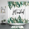 Golden Green Tropical Plants Leaves Shower Curtain With Funny Get Naked Bathroom Design