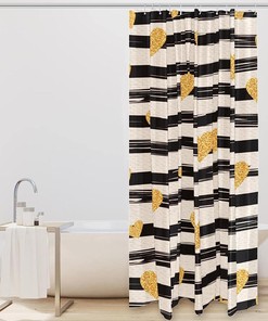 Golden Hearts and Stripes Pattern Shower Curtain, Chic Bathroom Decor