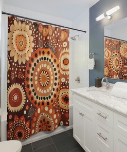 Golden Hour Boho Duschvorhang - Geometrisch Und Natur-Inspiriertes Aquarell Design, Perfect For Boho Bathroom Decor