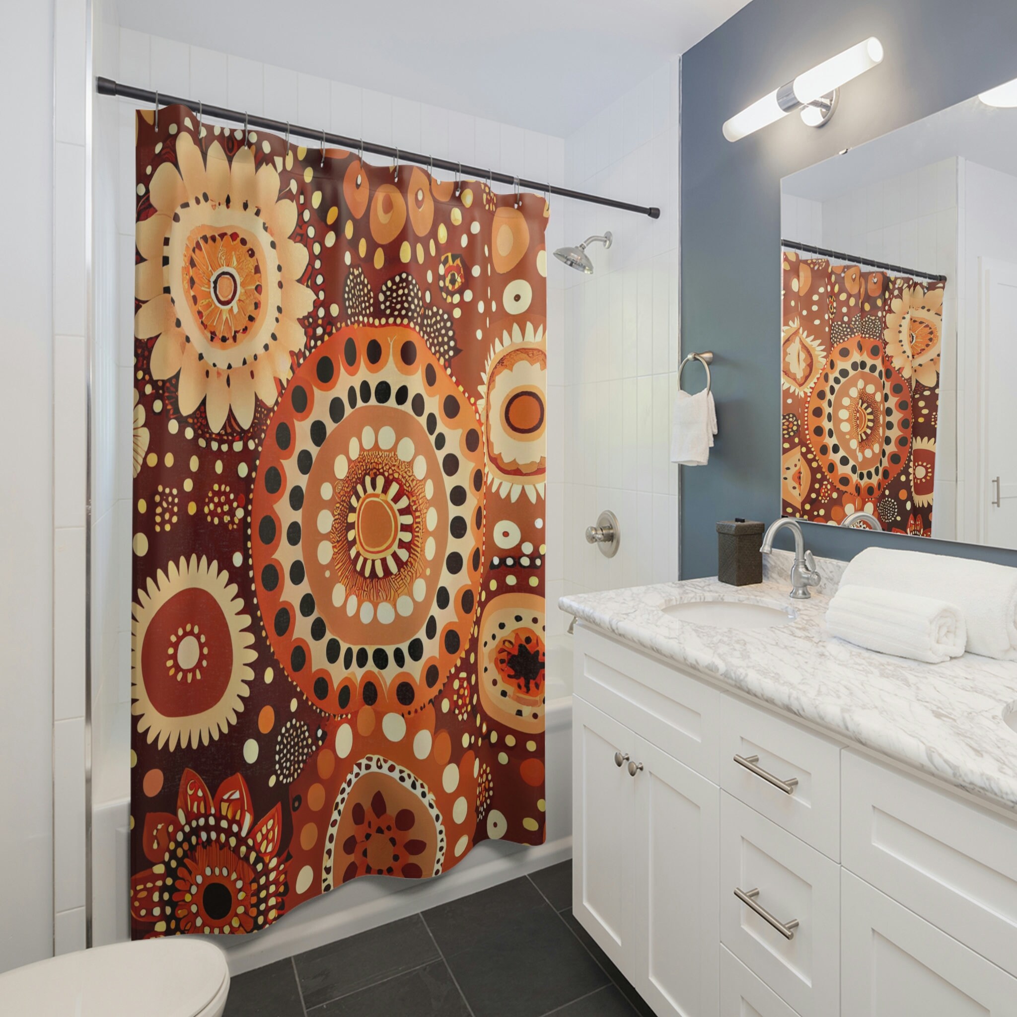 Golden Hour Boho Duschvorhang - Geometrisch Und Natur-Inspiriertes Aquarell Design, Perfect For Boho Bathroom Decor