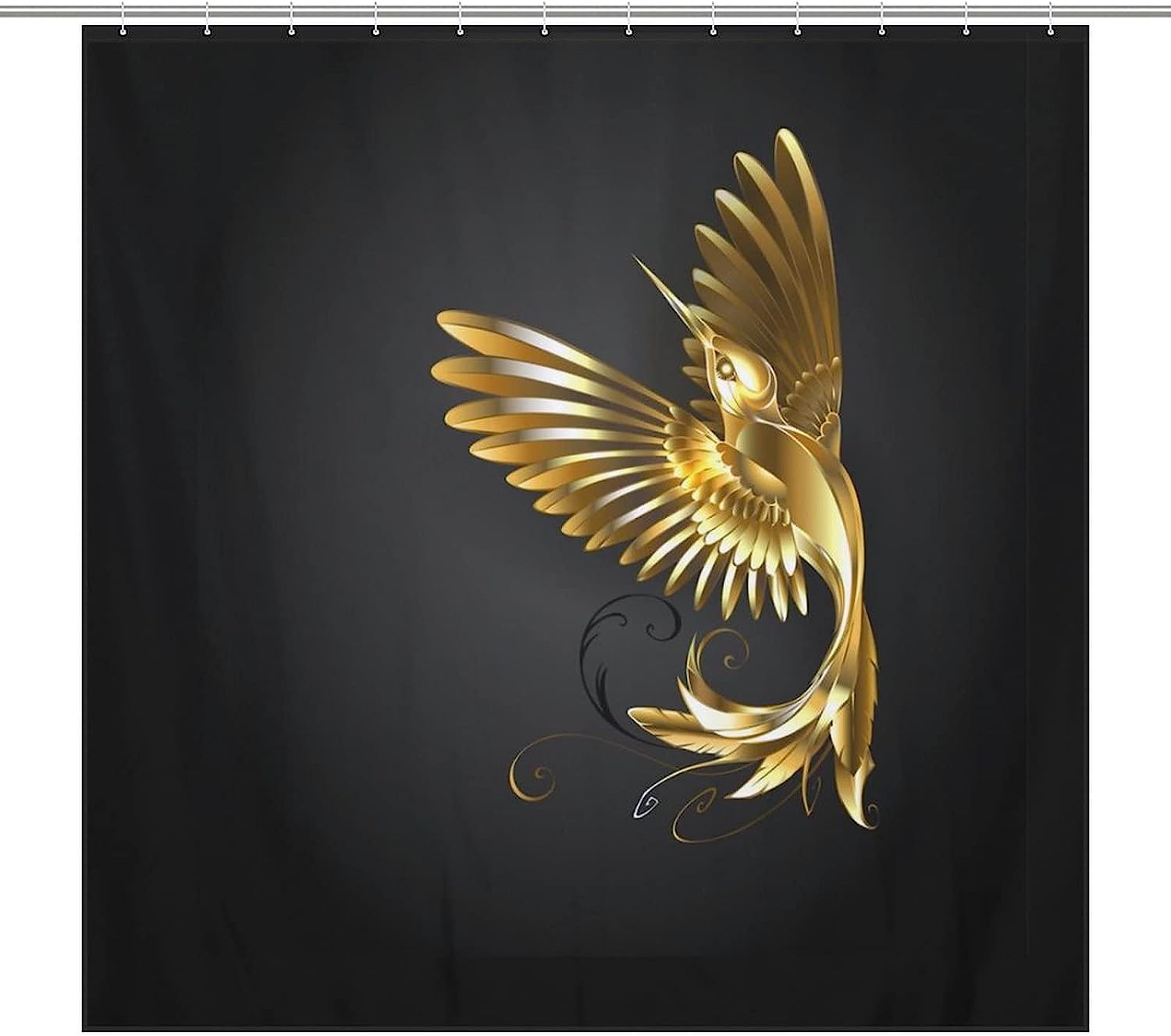 Golden Hummingbird Fabric Shower Curtain For Bathroom Decoration, Perfect For Nature Theme Bathroom Decor