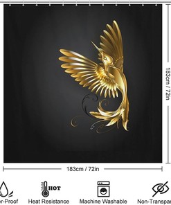 Golden Hummingbird Fabric Shower Curtain For Bathroom Decoration, Perfect For Nature Theme Bathroom Decor