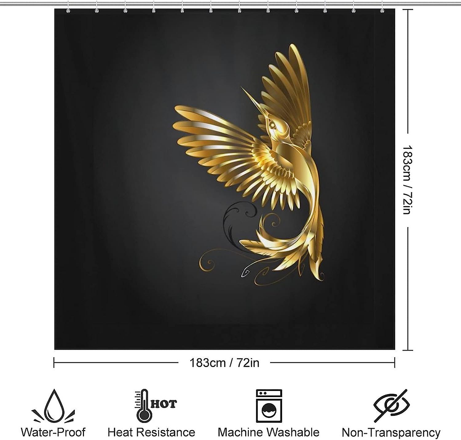 Golden Hummingbird Fabric Shower Curtain For Bathroom Decoration, Perfect For Nature Theme Bathroom Decor