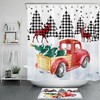 Golden Lemon Shower Curtain Green Leaves Plaid Farm Truck 