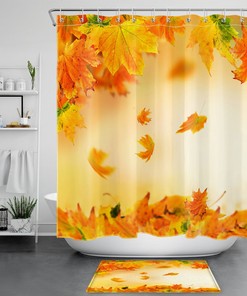 Golden Maple Leaf Fall Shower Curtain for a Rustic Bathroom Decor